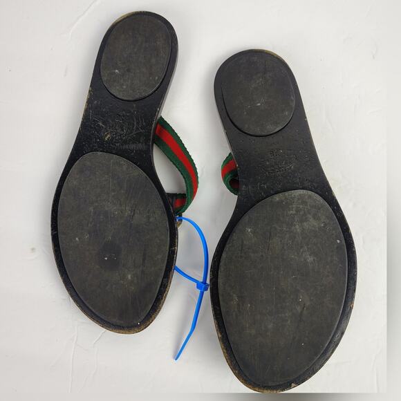 Gucci Interlocking GG Thong Sandal EU 38 Black Leather Flat Flip Flop Slide - Picture 10 of 15